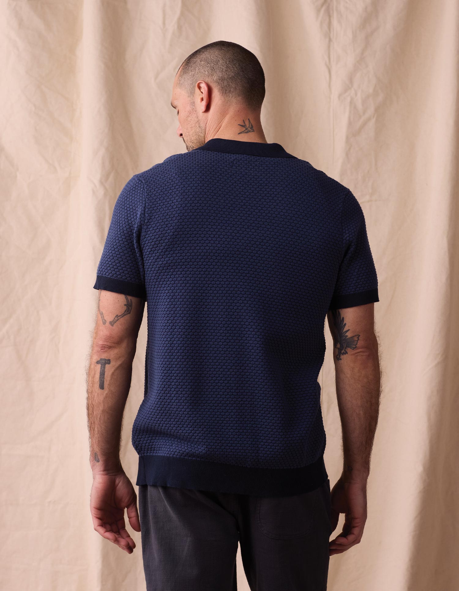 Men | Robles Knit Jacquard Button Up | Denim/Navy
