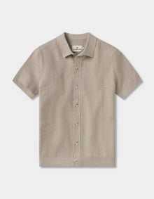 Men | Waffle Stitch Button Up | Flax