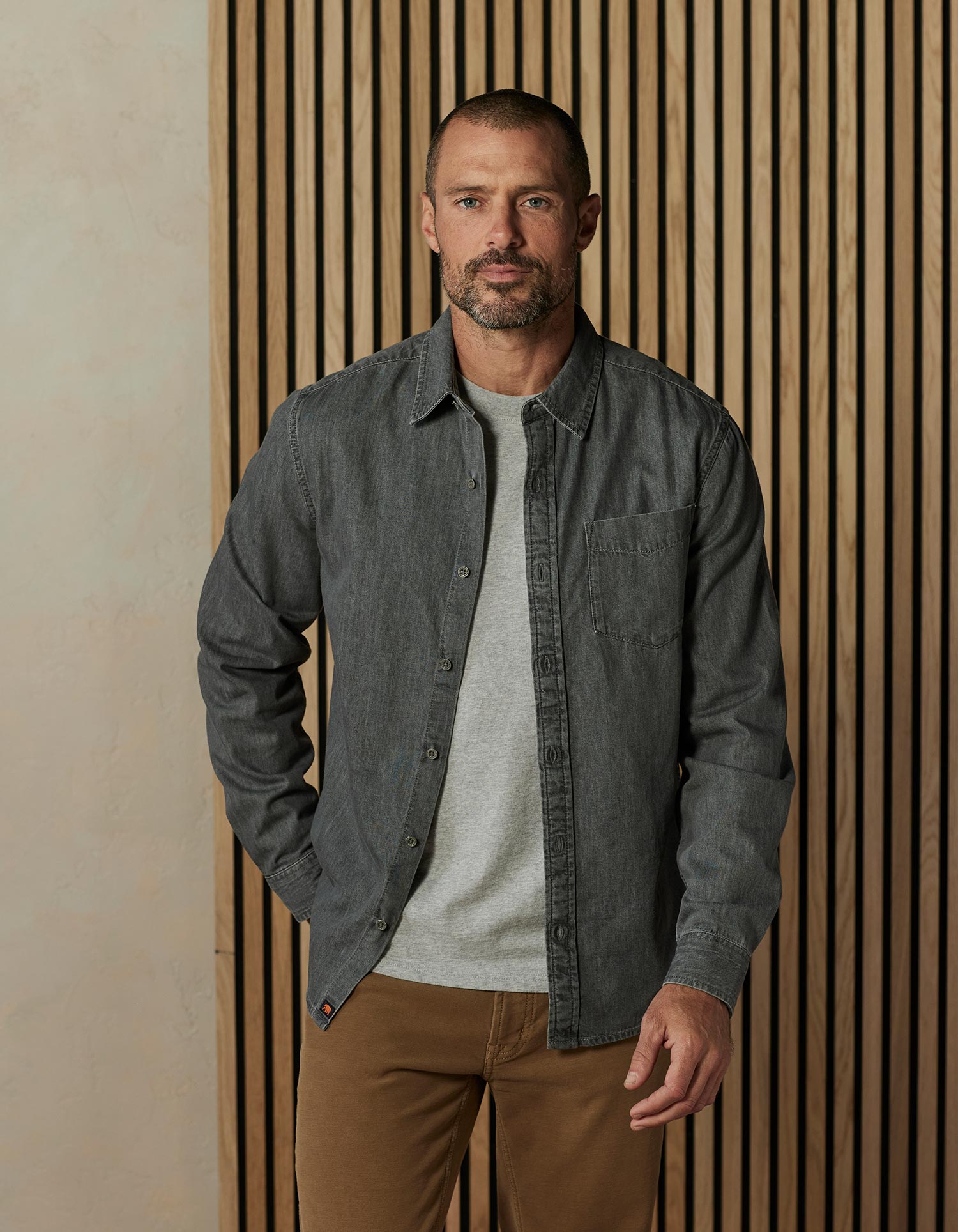 Men | Cotton Denim Long Sleeve Button Up | Grey Wash
