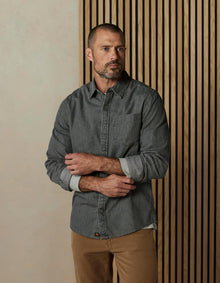 Men | Cotton Denim Long Sleeve Button Up | Grey Wash