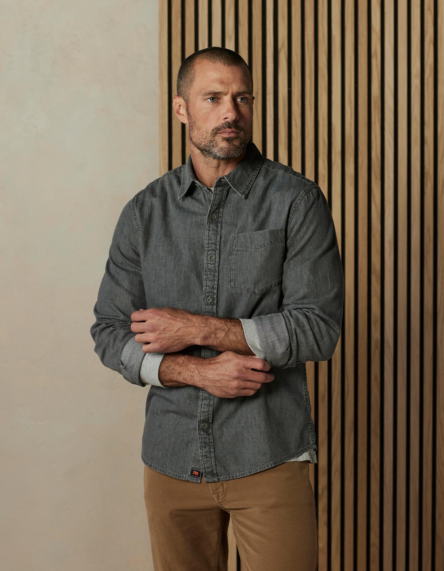 Men | Cotton Denim Long Sleeve Button Up | Grey Wash