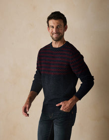 Men | Pique Stitch Crew | Navy-Oxblood