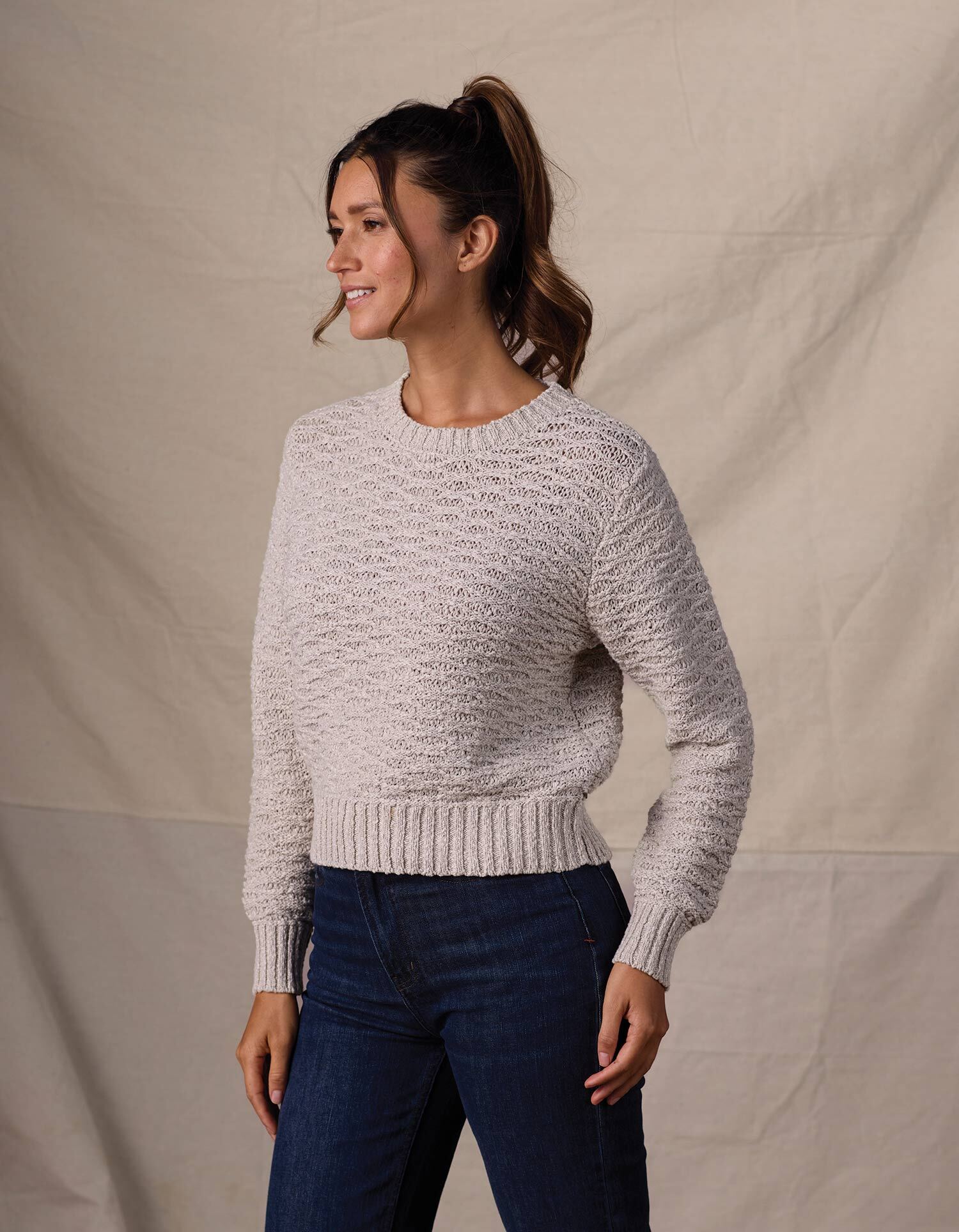 Women | Openwork Fisherman Sweater | Sandstone