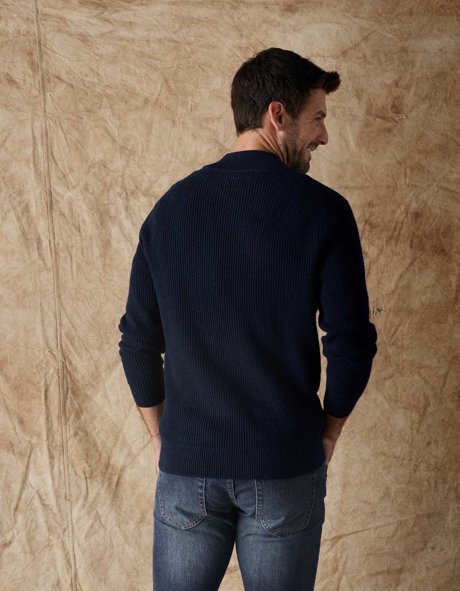 Men | Waffle Knit Quarter Zip Pullover | Navy