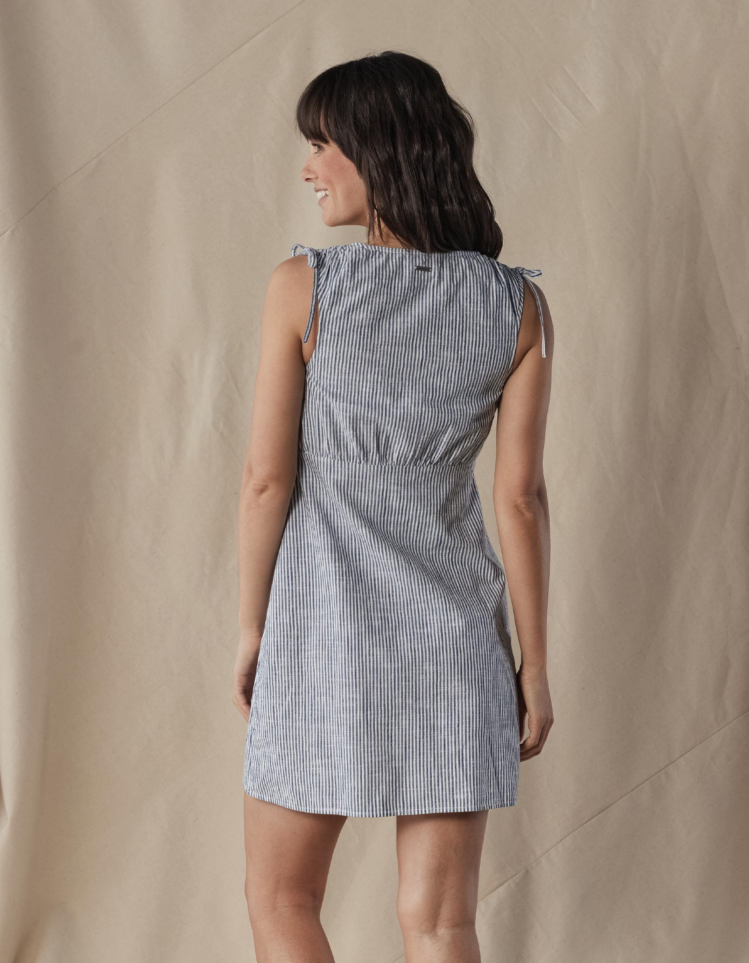 Women | Lived-In Cotton Camille Button Thru Mini Dress | Navy Railroad Stripe