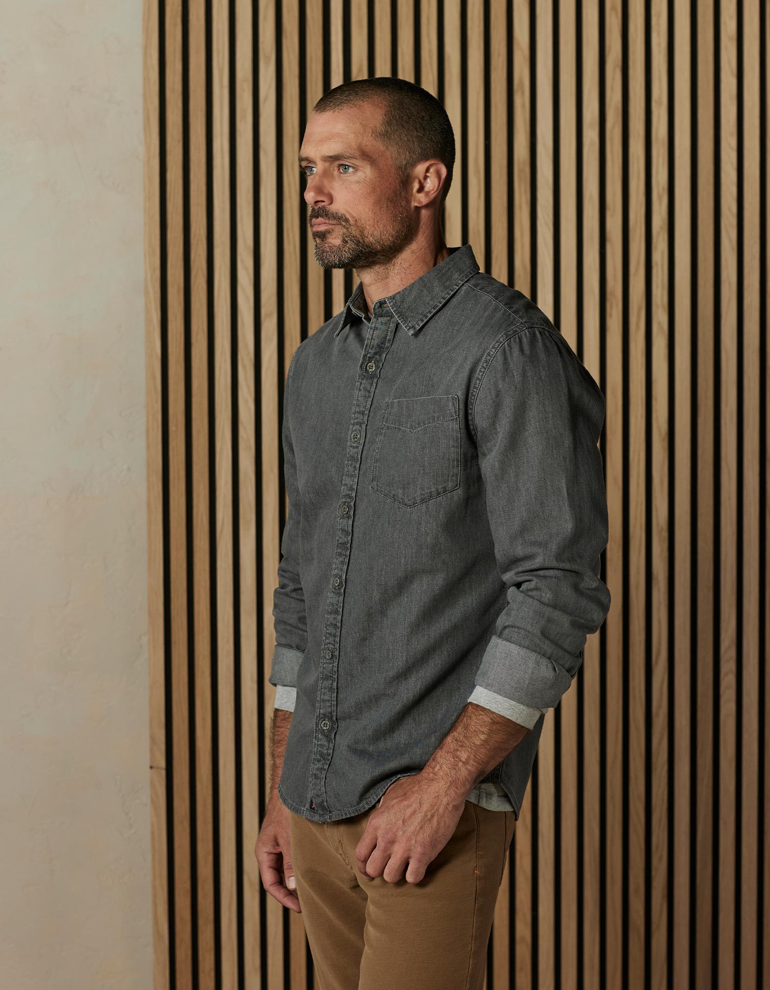 Men | Cotton Denim Long Sleeve Button Up | Grey Wash