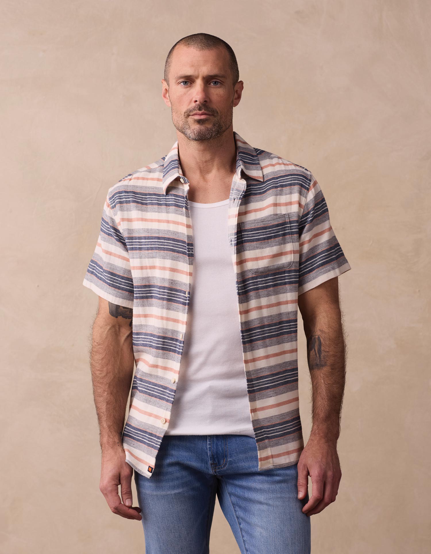 Men | Freshwater Short Sleeve Button Up Shirt | Adobe Rose Stripe