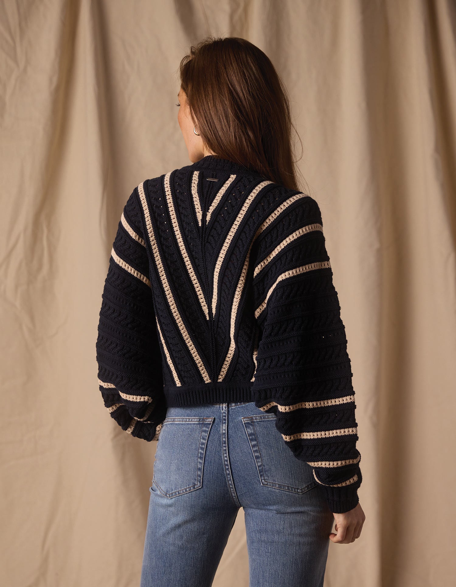 Women | Apres Chevron Sweater | Navy/Birch Stripe