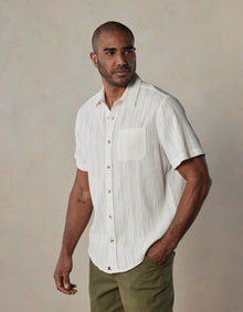 Men | Freshwater Short Sleeve Button Up Shirt | Ivory Crinkle Dobby