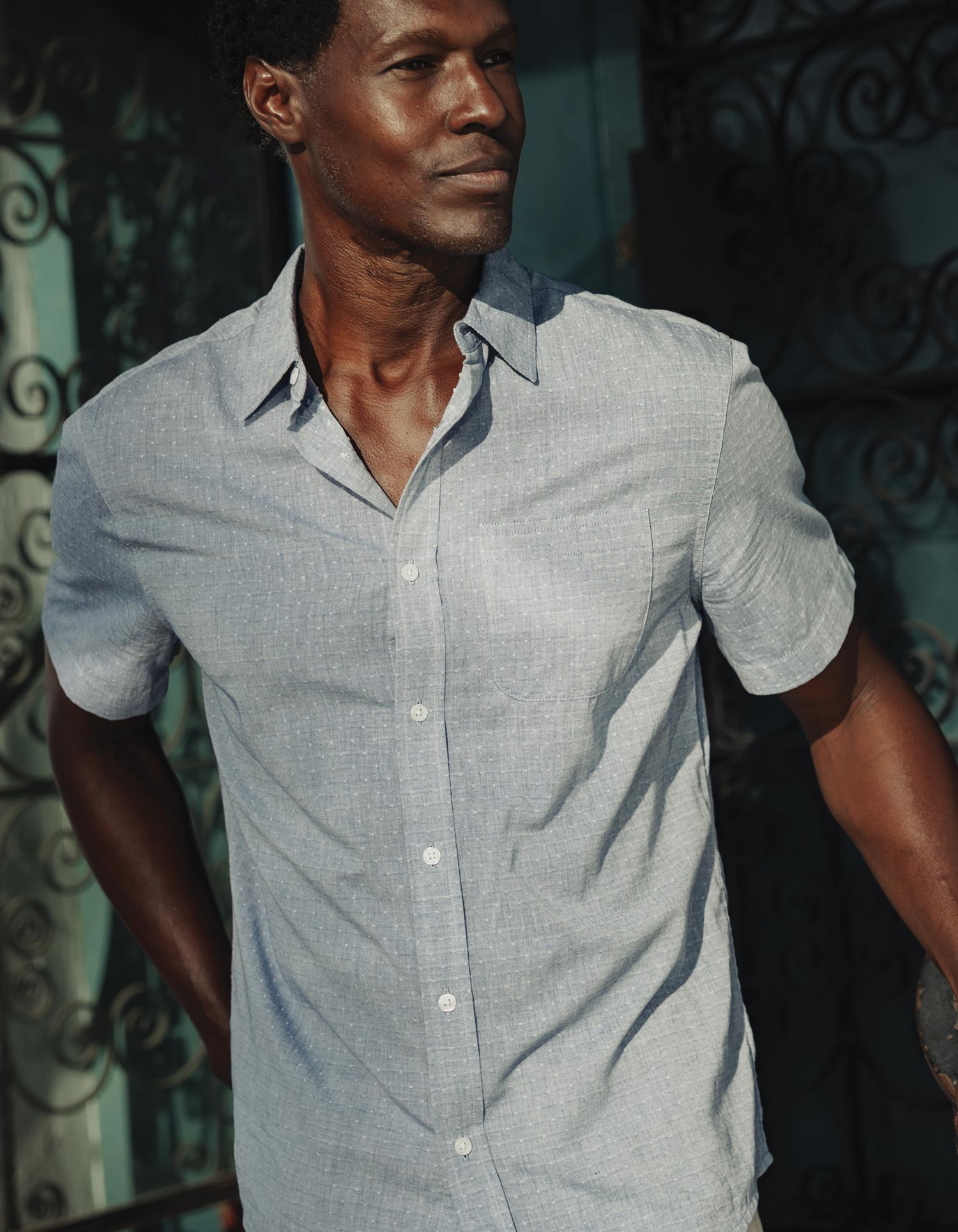 Men | Freshwater Short Sleeve Button Up Shirt | Blue Dobby