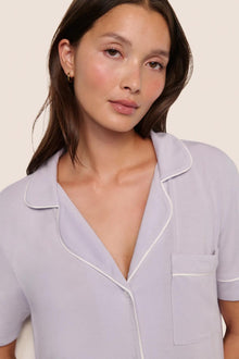 Model is wearing Gisele TENCEL Modal Short Sleeve & Pant PJ Set  in Thistle/Ivory