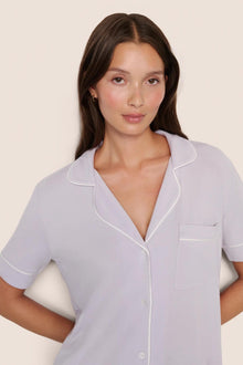 Model is wearing Gisele TENCEL Modal Short Sleeve & Pant PJ Set  in Thistle/Ivory