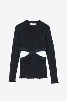 Marled Lurex Crossover Cut Out Pullover | Black/Midnight