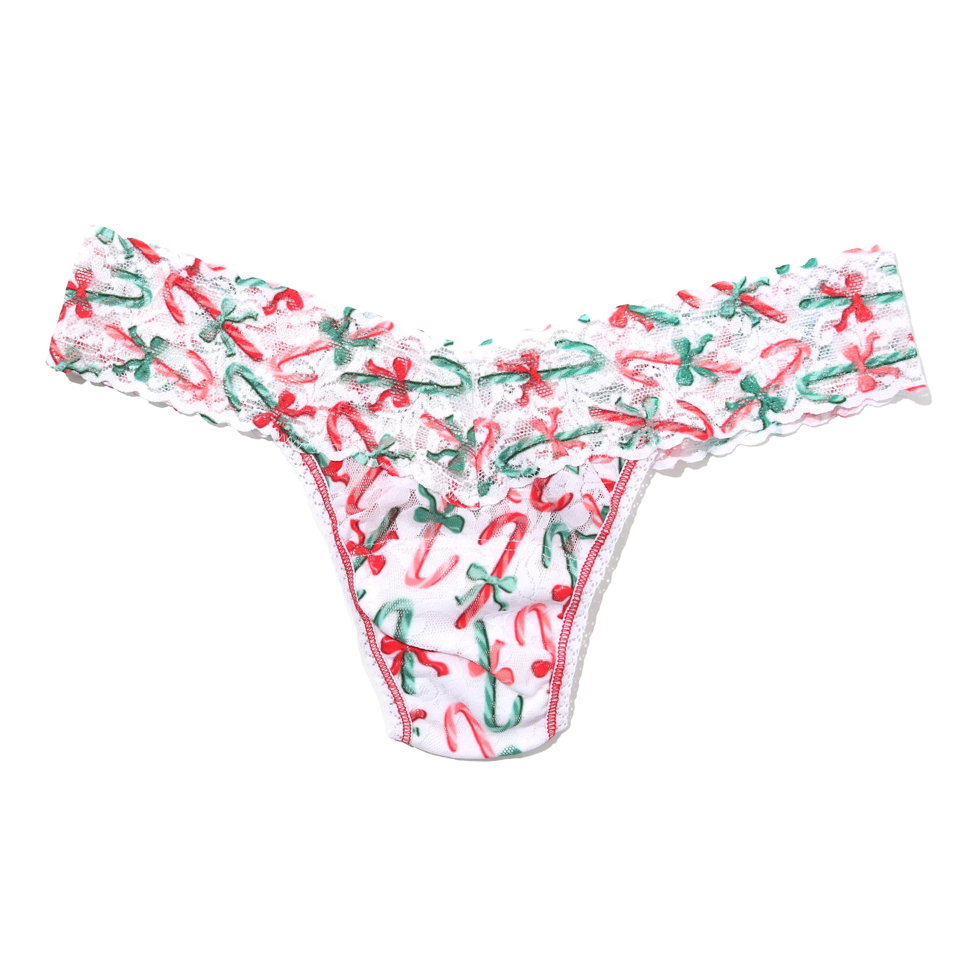 Petite Signature Lace Low Rise Thong | Candy Cane Delight (White)