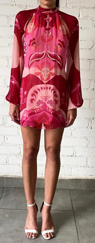 Hemant & Nandita | Malak High-Neck Back Button Short Dress | Pink
