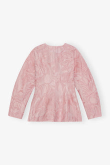 Pink Textured Cloqué Curve Sleeve Blazer | Bleached Mauve