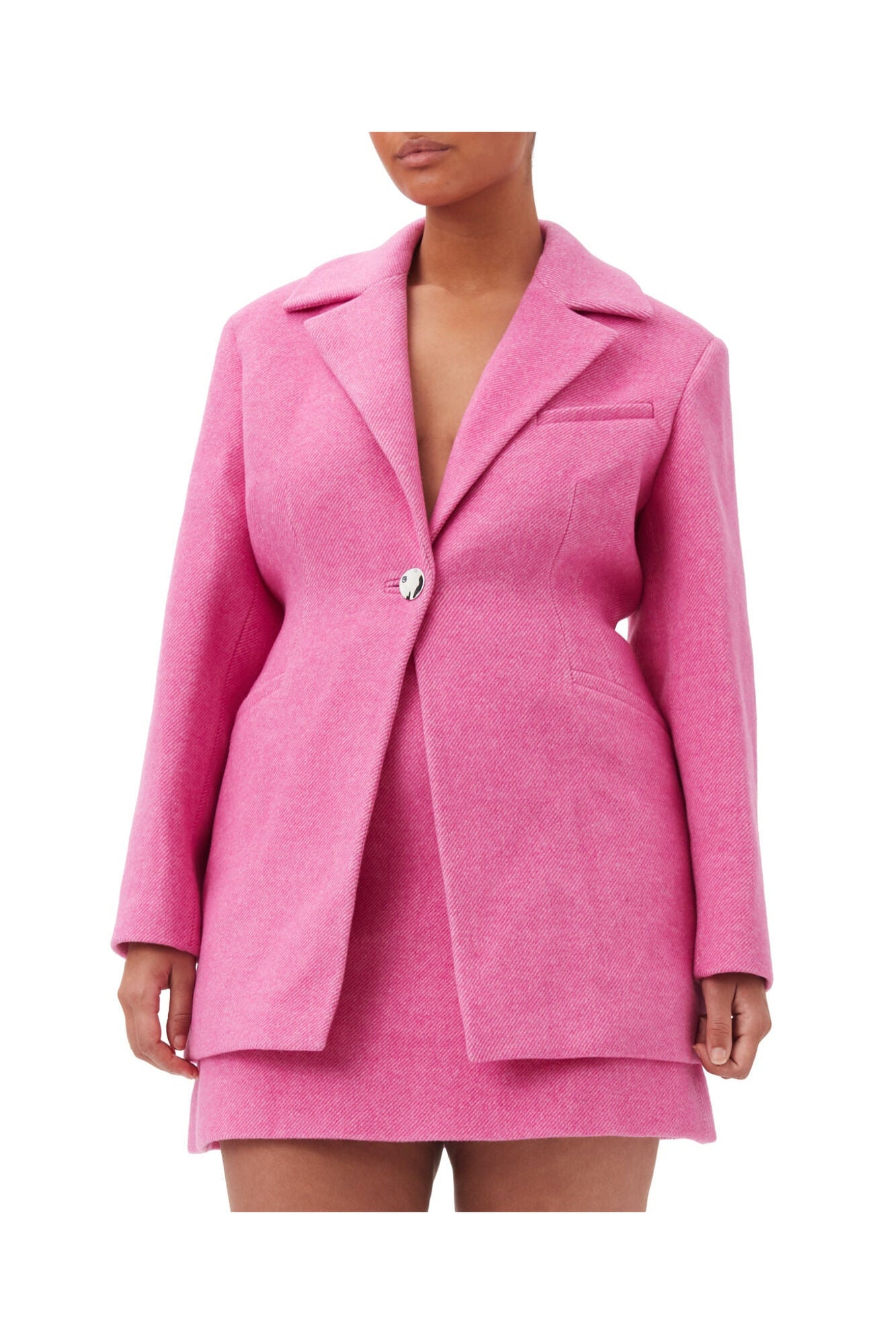 Pink Twill Wool Suiting Fitted Blazer | Fiji Flower