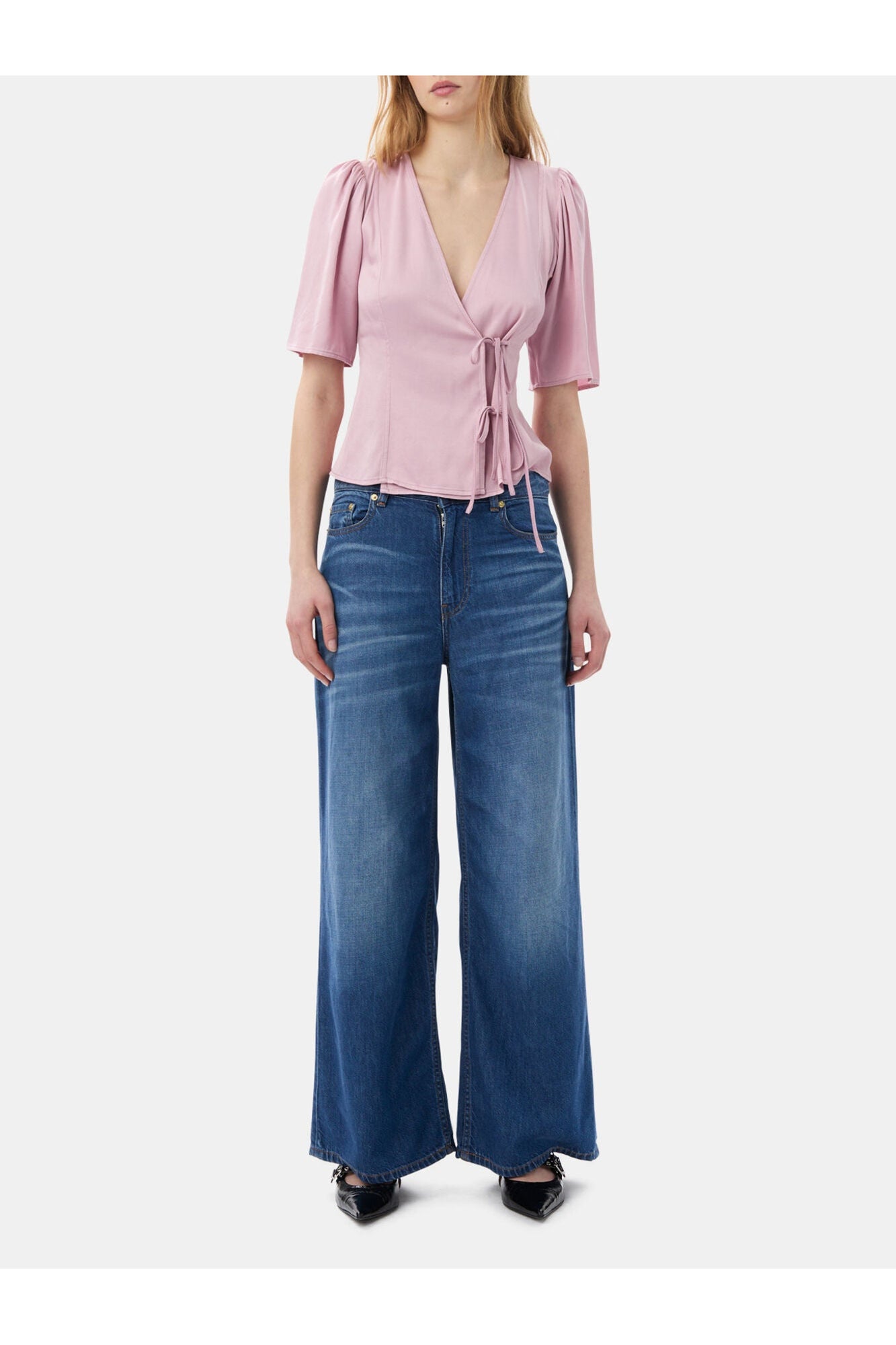 Pink Washed Satin Wrap Blouse | Bleached Mauve