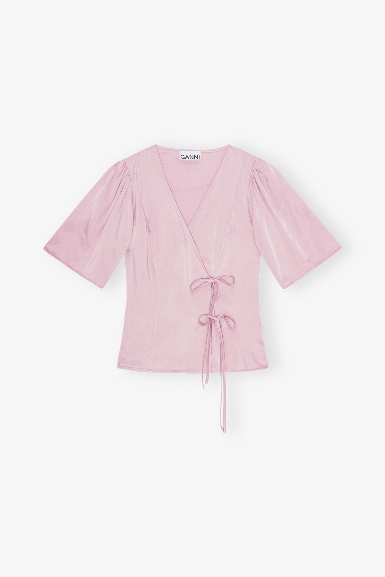 Pink Washed Satin Wrap Blouse | Bleached Mauve