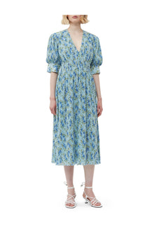Pleated Georgette V neck Smock Midi Dress | Ice Water