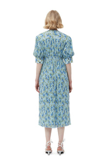 Pleated Georgette V neck Smock Midi Dress | Ice Water