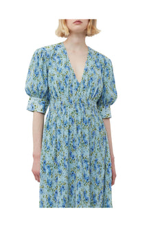 Pleated Georgette V neck Smock Midi Dress | Ice Water