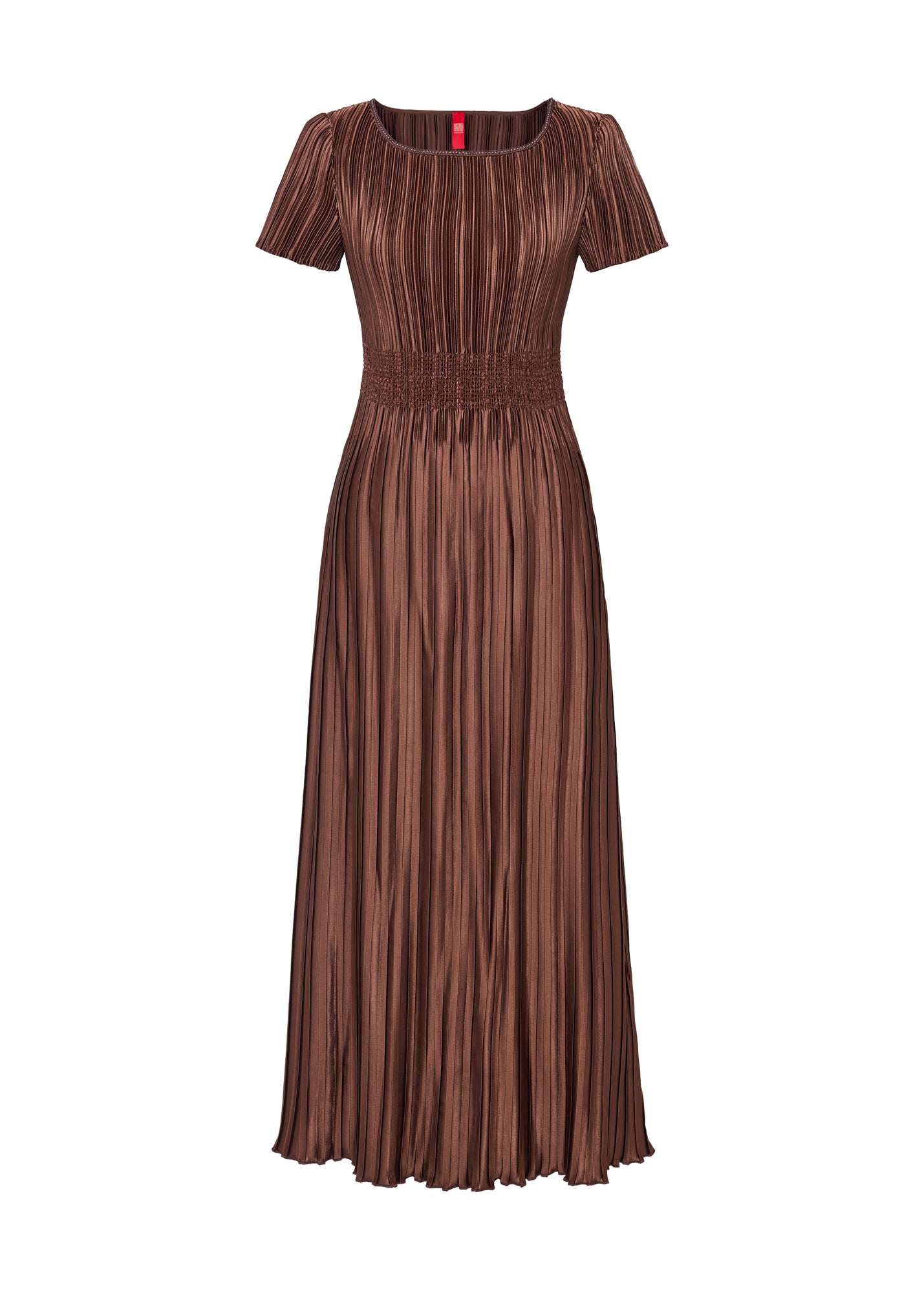 Pleated Waist-Cinched Dress | Brown
