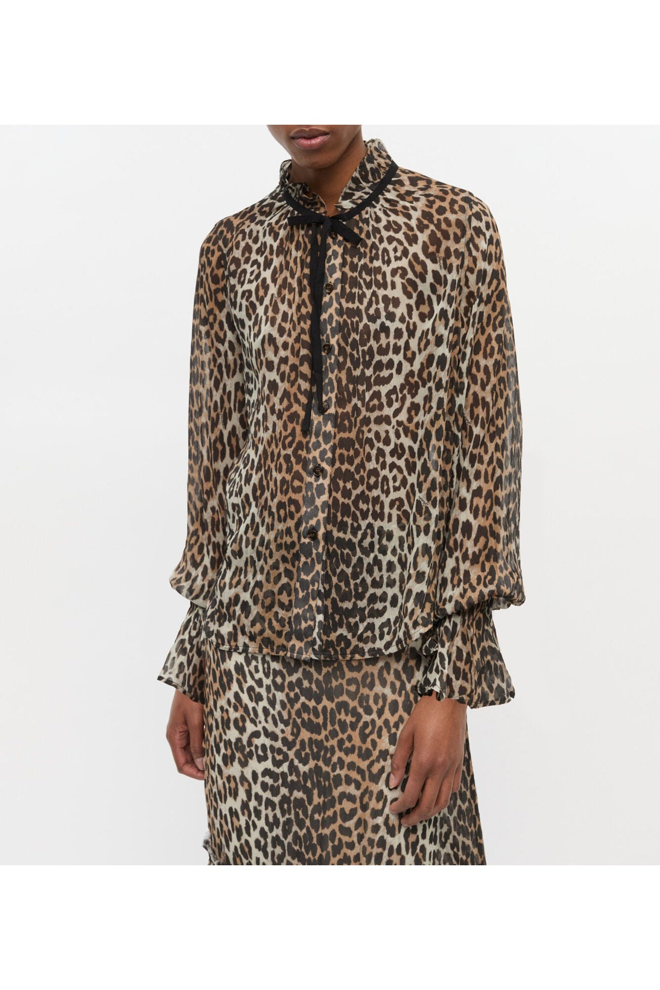 Print Chiffon Tie String Shirt | Leopard