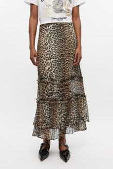 Print Long Chiffon Ruffle Skirt | Leopard