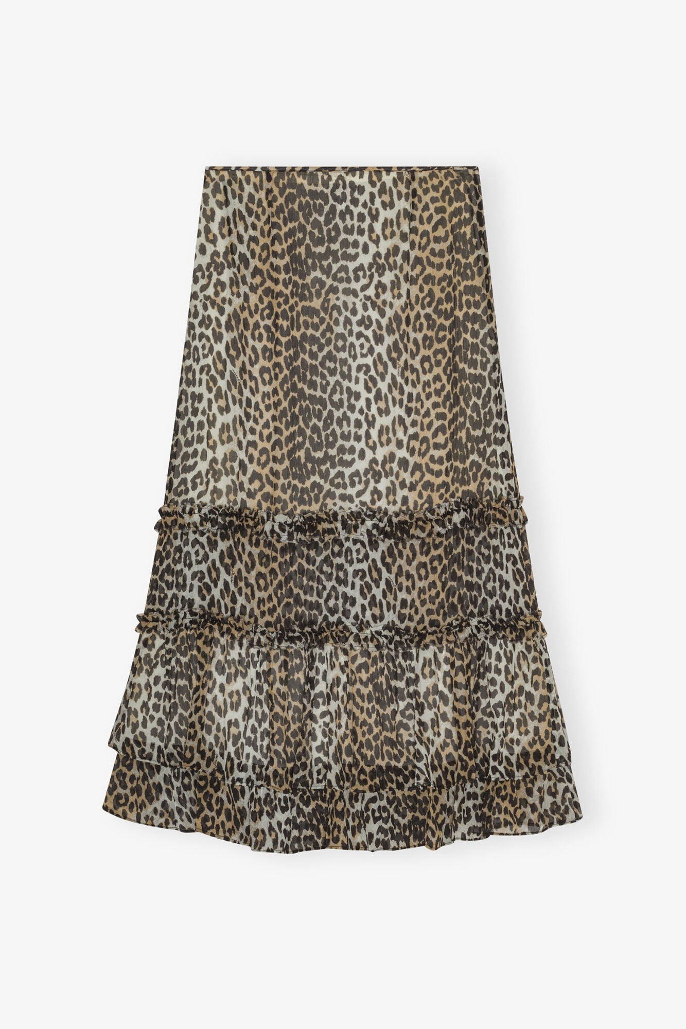Print Long Chiffon Ruffle Skirt | Leopard