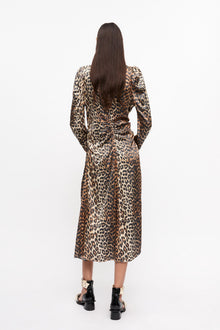 Print Satin Midi Dress | Leopard