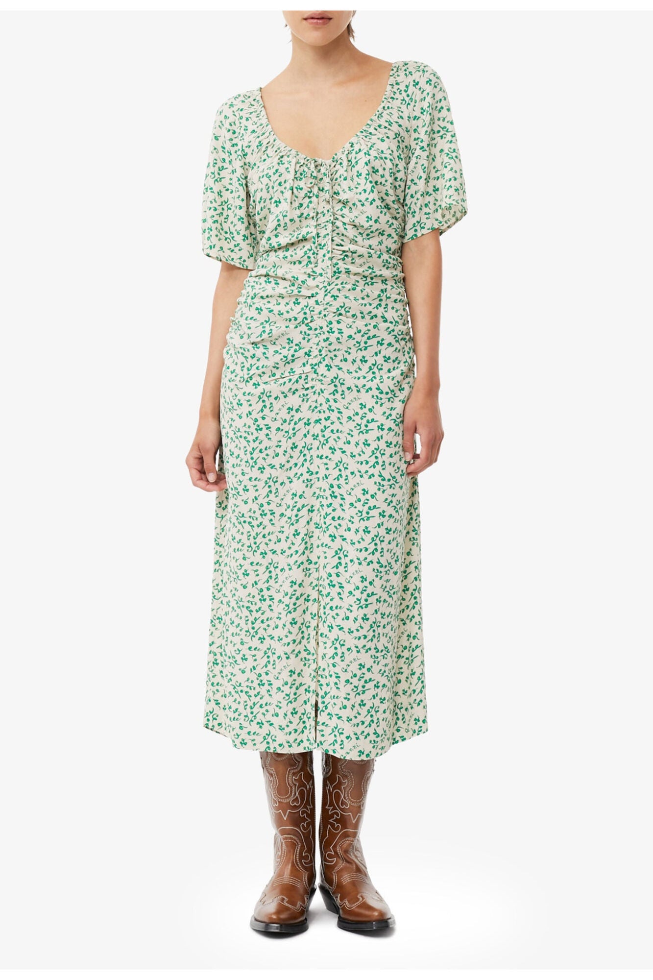 Printed Crepe U neck Midi Dress | Tapioca