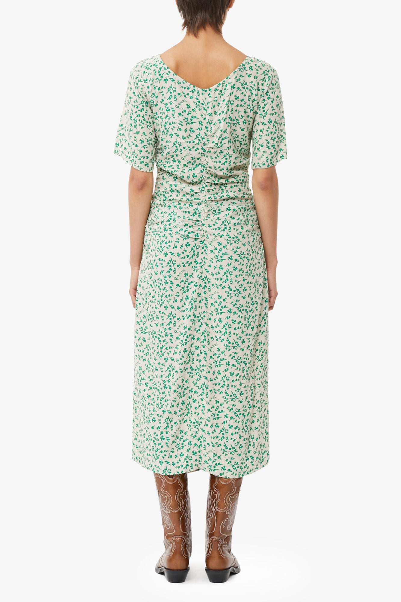 Printed Crepe U neck Midi Dress | Tapioca