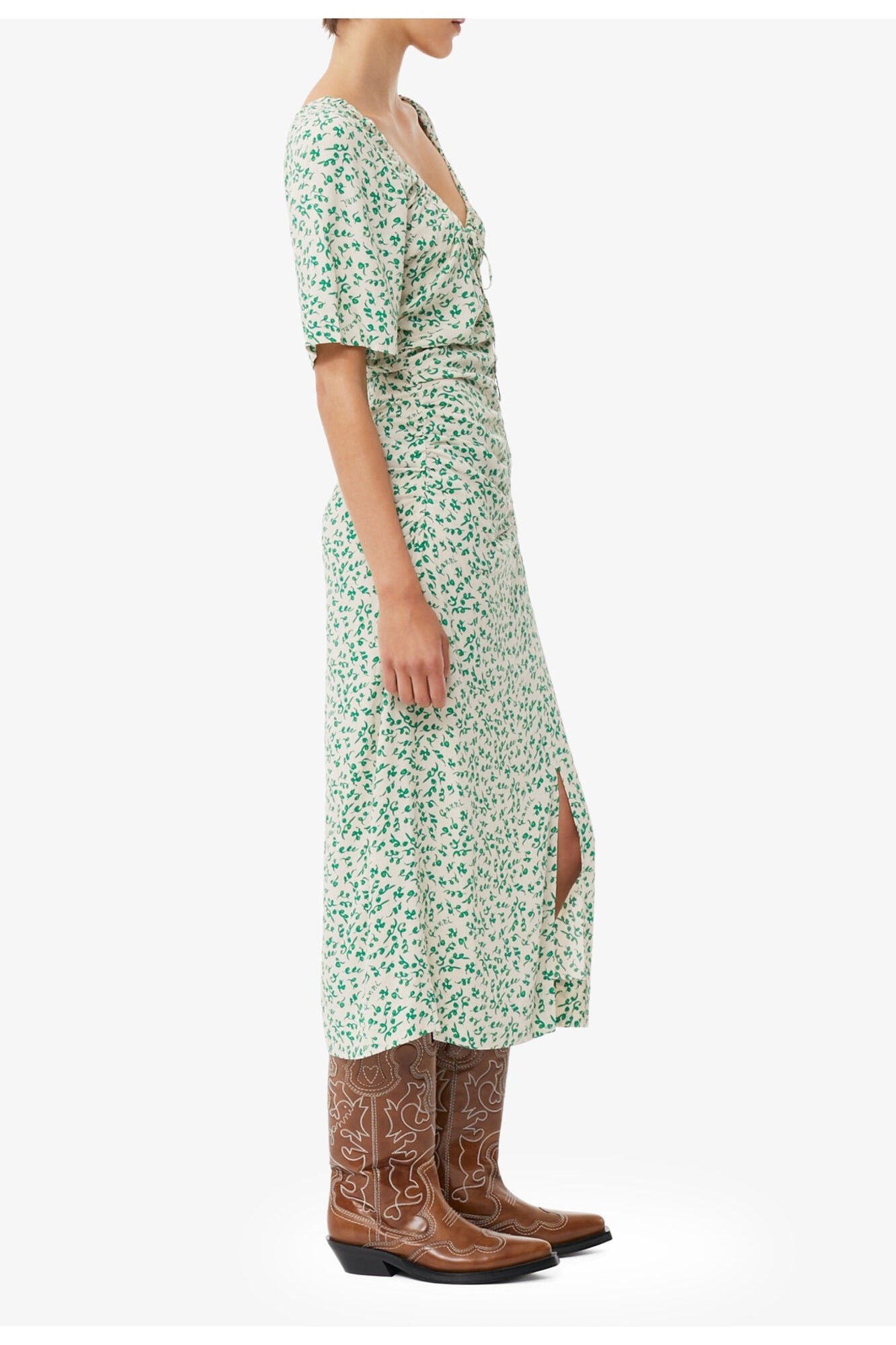 Printed Crepe U neck Midi Dress | Tapioca
