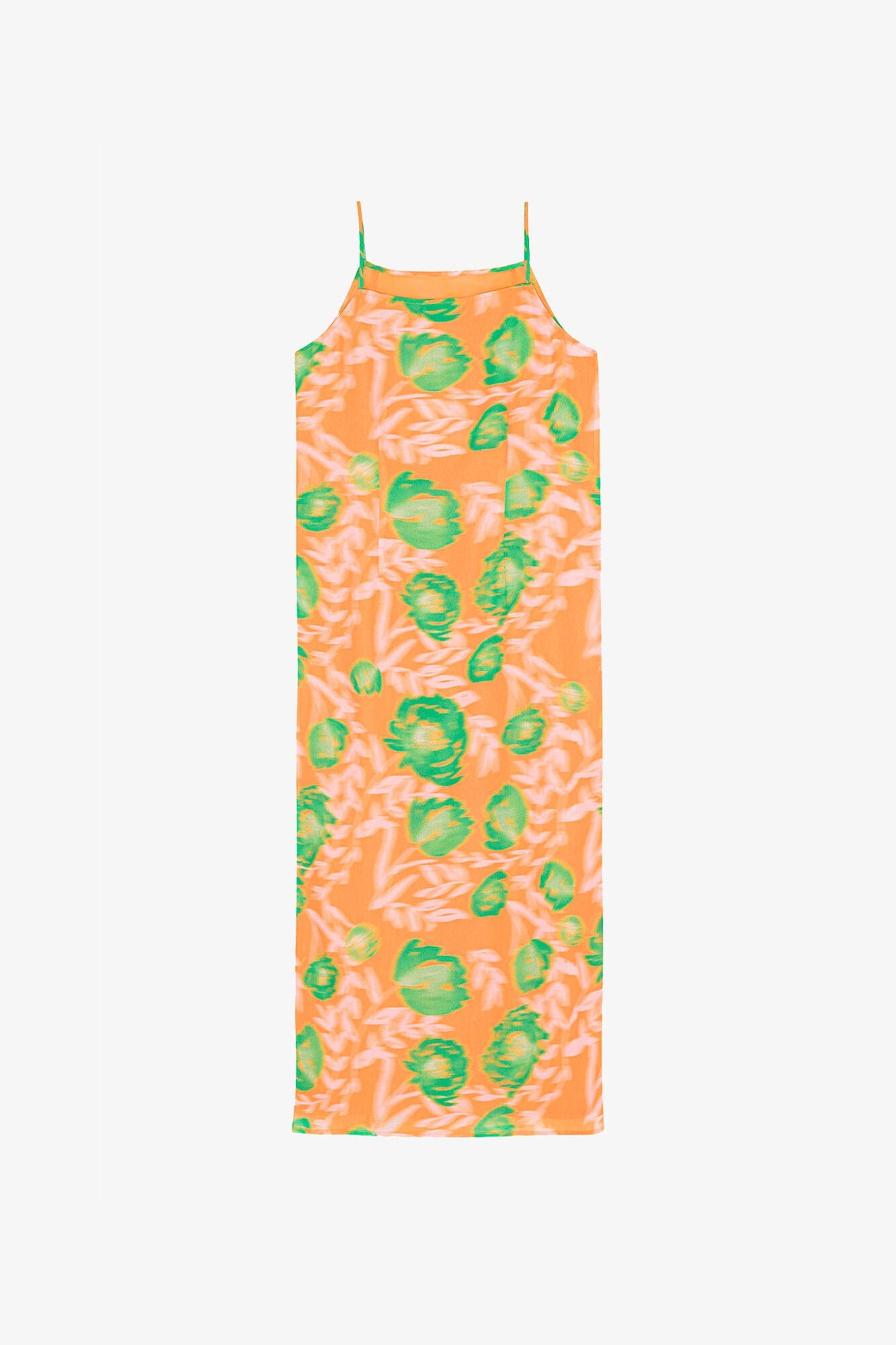 Printed Light Crepe Slip Dress | Vibrant Orange
