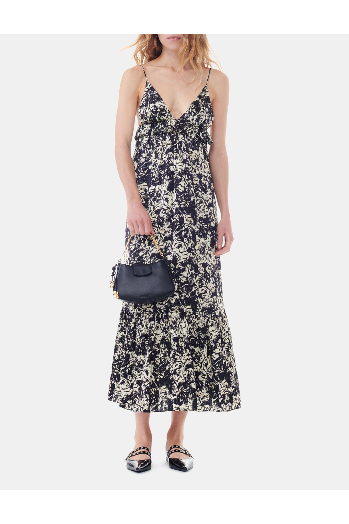 Printed Satin Strap Dress | Flan