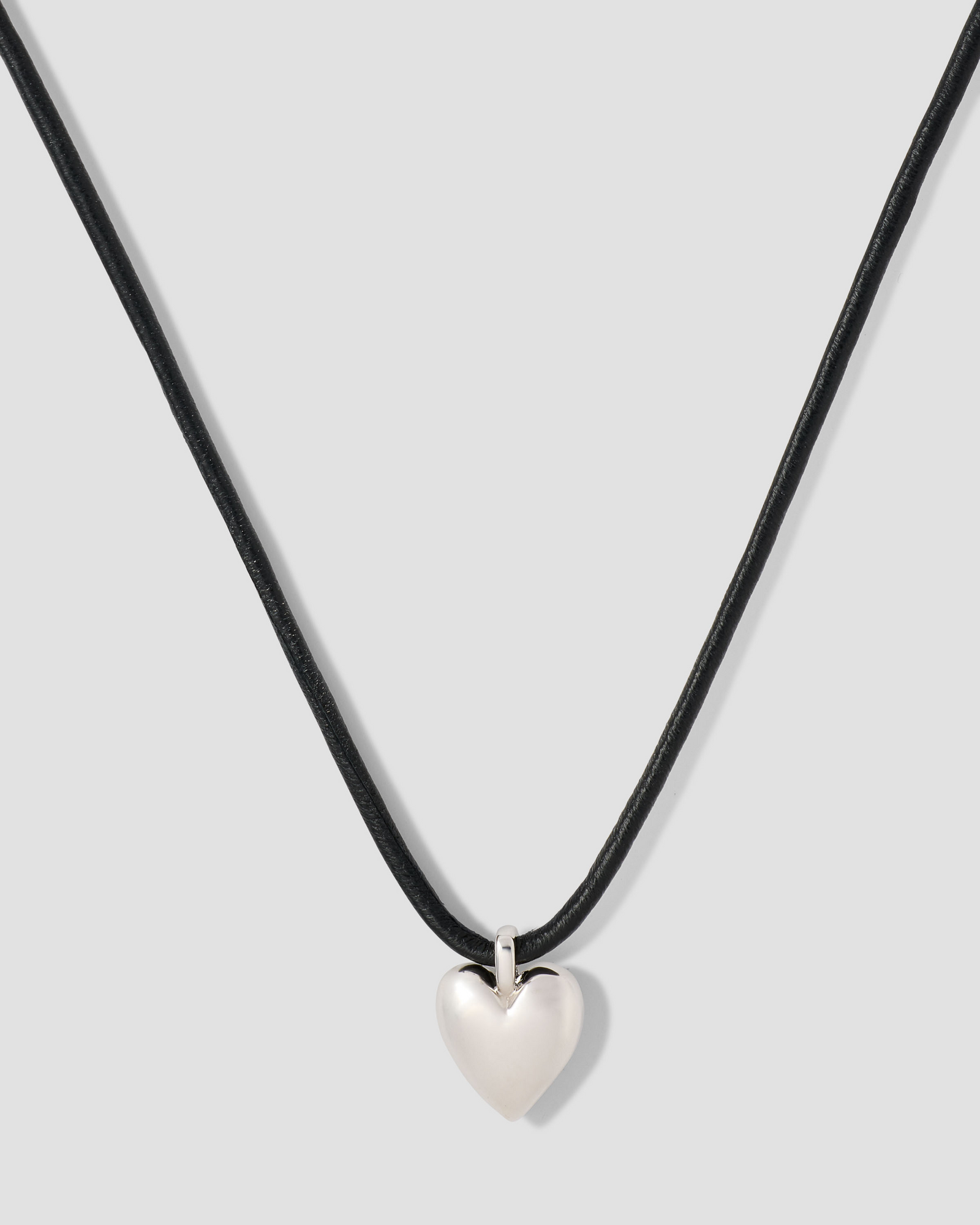 Small Puffy Heart Leather Cord Necklace gold necklace - alternate angle | fine necklaces