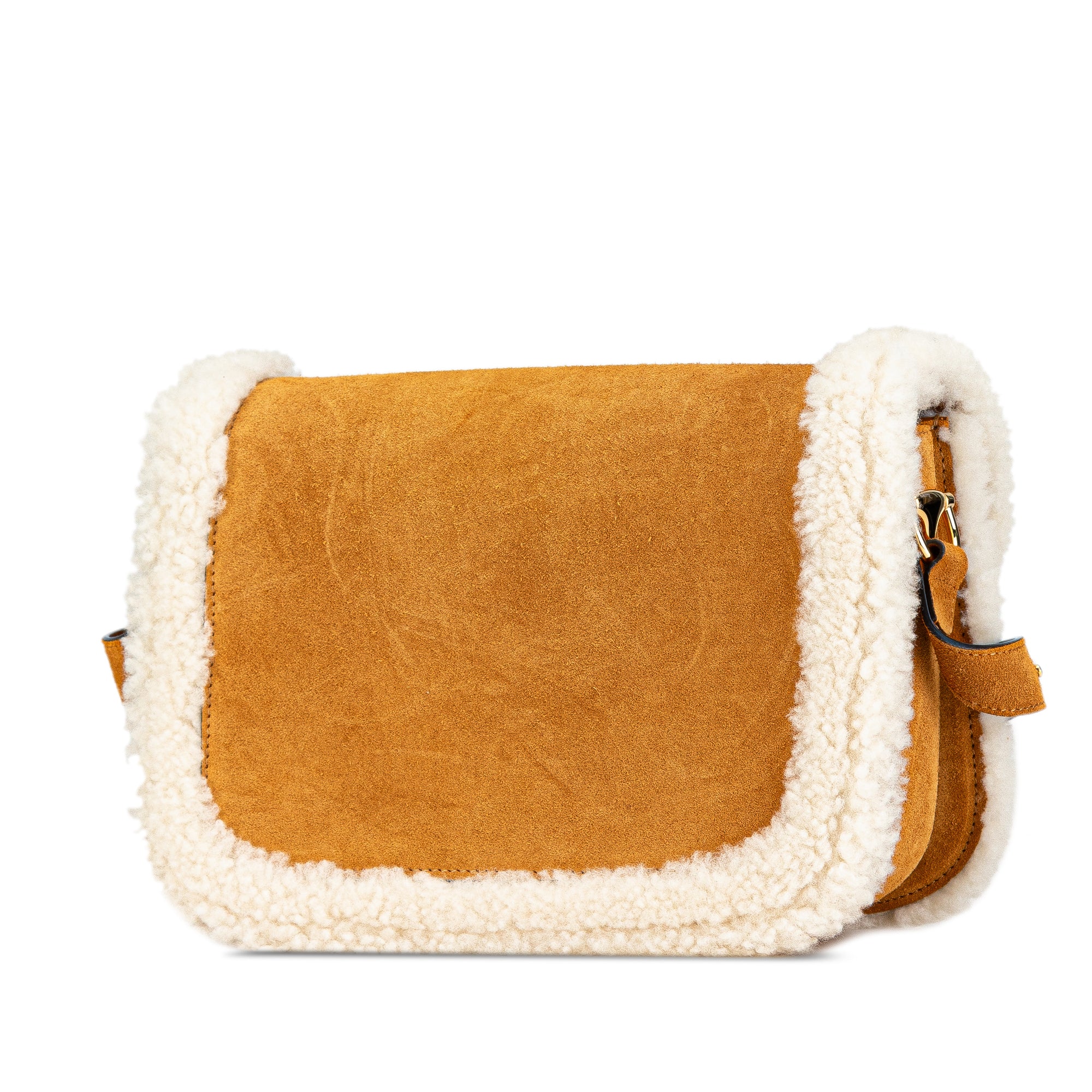 Gucci | Pre-Owned Small Shearling Trimmed Suede Horsebit 1955 Crossbody | Brown