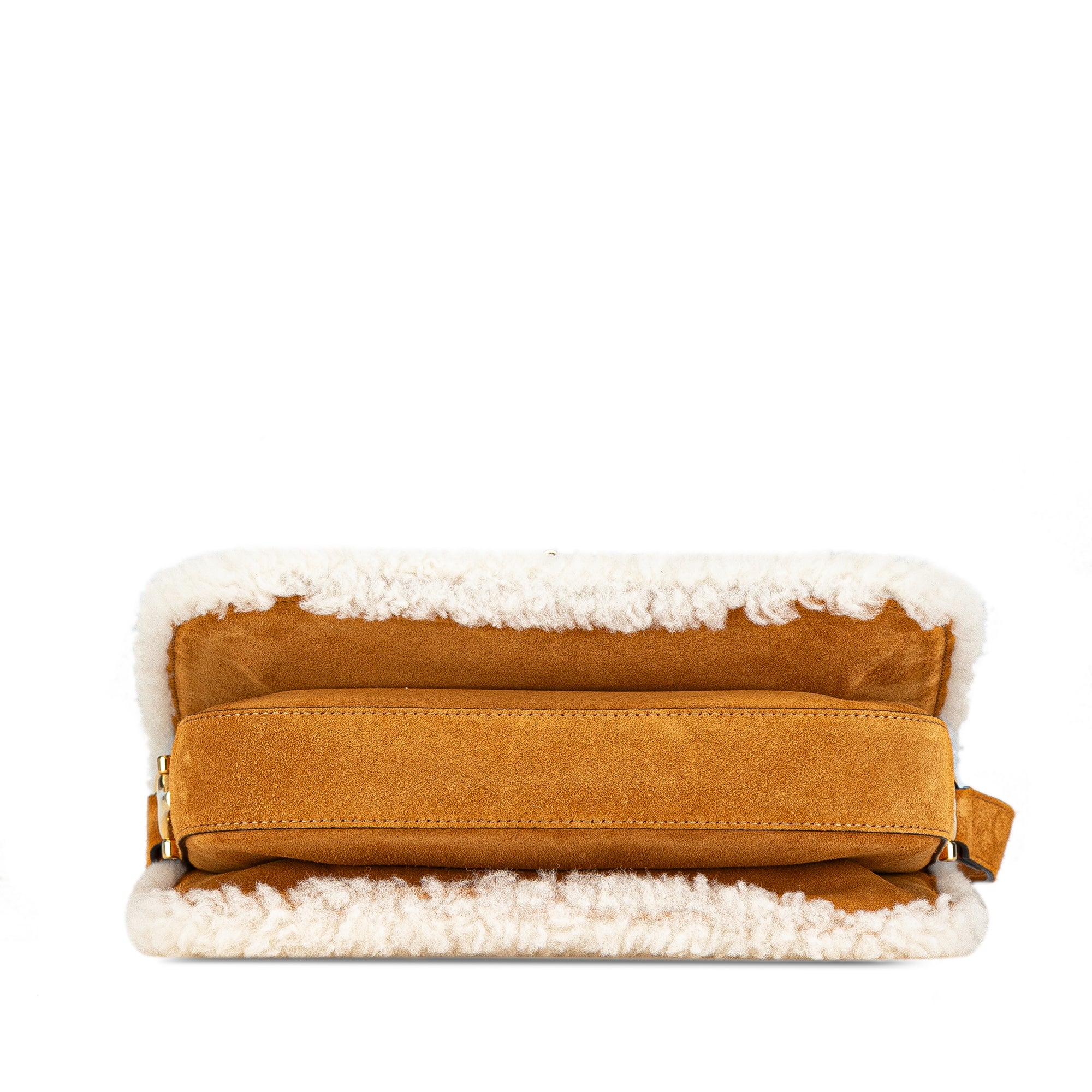 Gucci | Pre-Owned Small Shearling Trimmed Suede Horsebit 1955 Crossbody | Brown