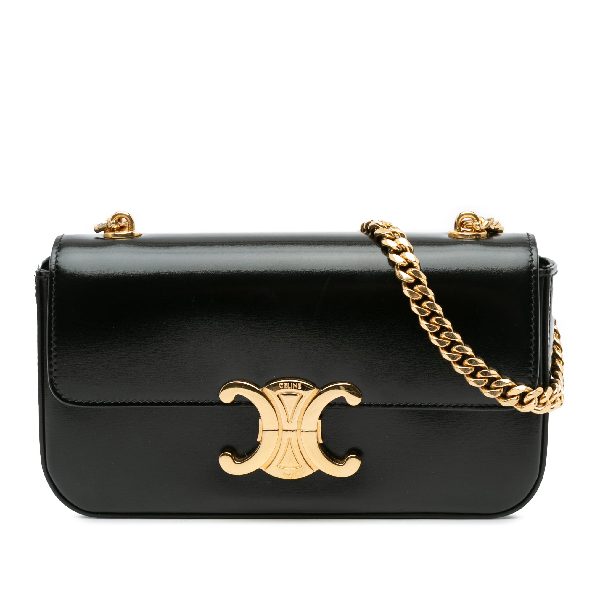 Celine | Pre-Owned Shiny Calfskin Claude Chain Shoulder Bag | Black