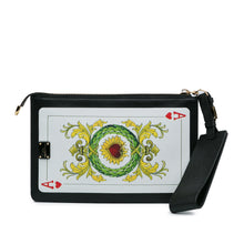 Dolce & Gabbana | Pre-Owned Printed Calfskin Playing Card Wristlet Clutch | Black