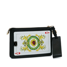 Dolce & Gabbana | Pre-Owned Printed Calfskin Playing Card Wristlet Clutch | Black