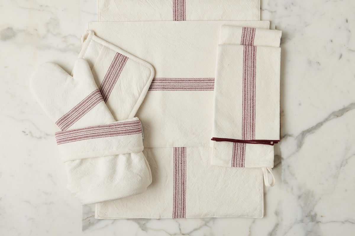 Dinner Napkins | Vintage Merlot Red Stripe | Set of 4