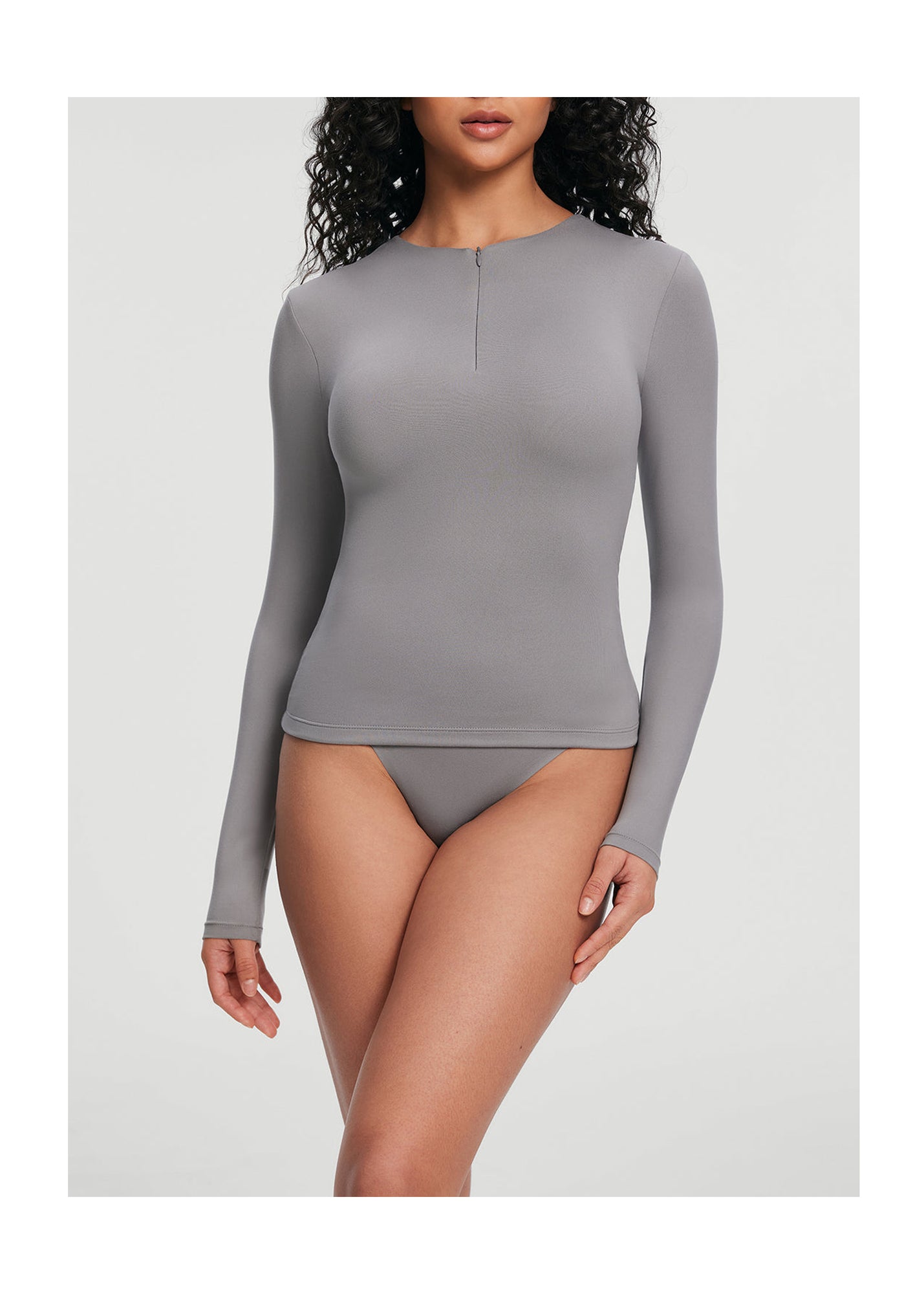 Quarter Zip Long Sleeve Top | Cool Gray