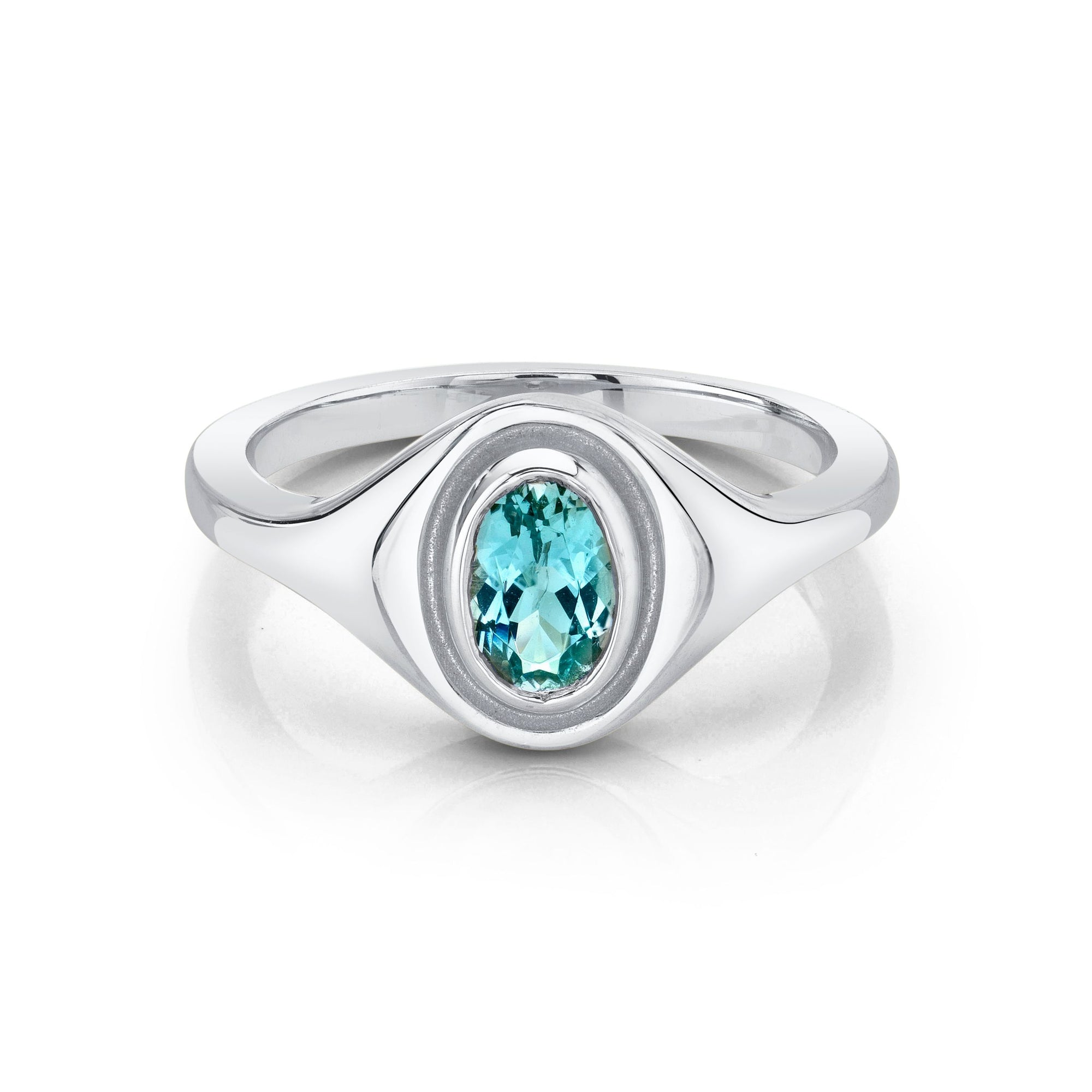 Women | Something Blue Oval Aquamarine Signet Ring | 14k White Gold