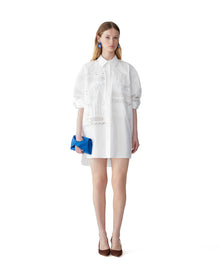 Embroidered Oversized Button Down Top | White