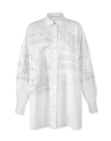 Embroidered Oversized Button Down Top | White