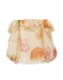 Off Shoulder Puff Sleeve Top | Almond Multi