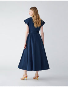 Double Breasted A-Line Midi Dress With Sash Belt | Midnight