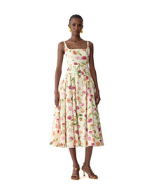 Sleeveless Scoop Neck Drop Waist Midi Dress | Almond Multi